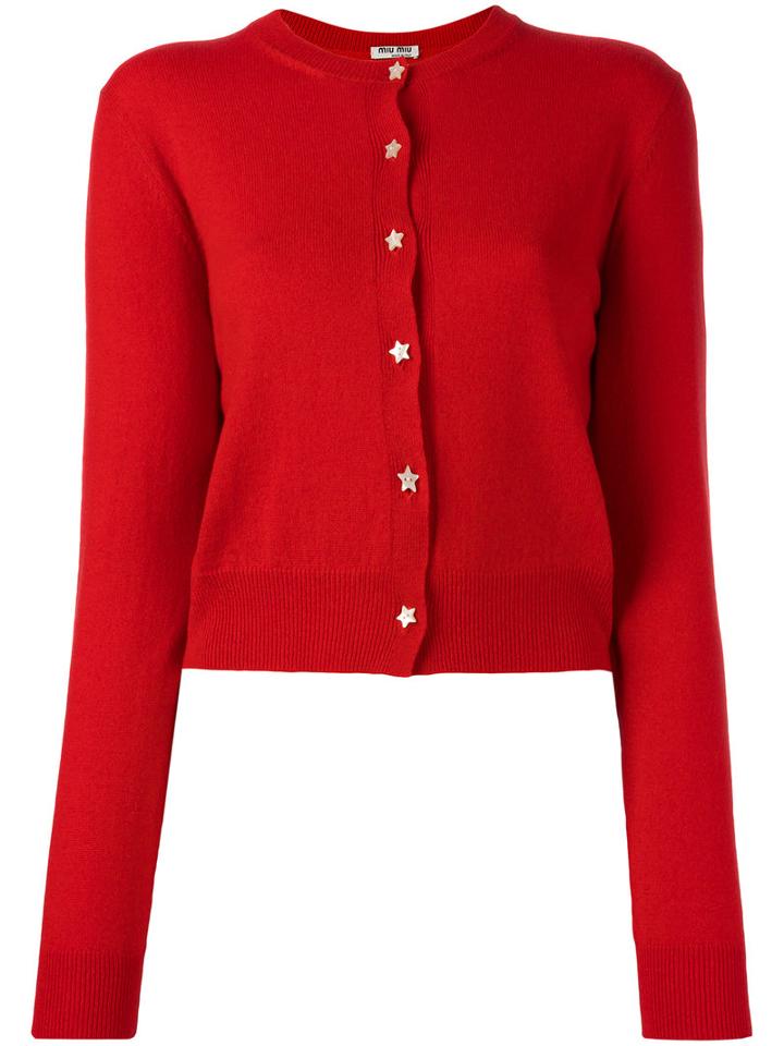 Miu Miu Star Button Cardigan, Women's, Size: 44, Red, Cashmere