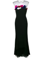 Talbot Runhof Flower Embellished Flared Gown - Black