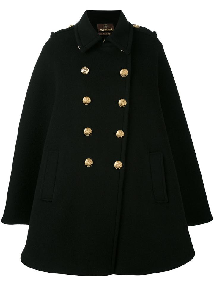 Roberto Cavalli - Buttoned Cape - Women - Polyester/viscose/virgin Wool - 40, Black, Polyester/viscose/virgin Wool