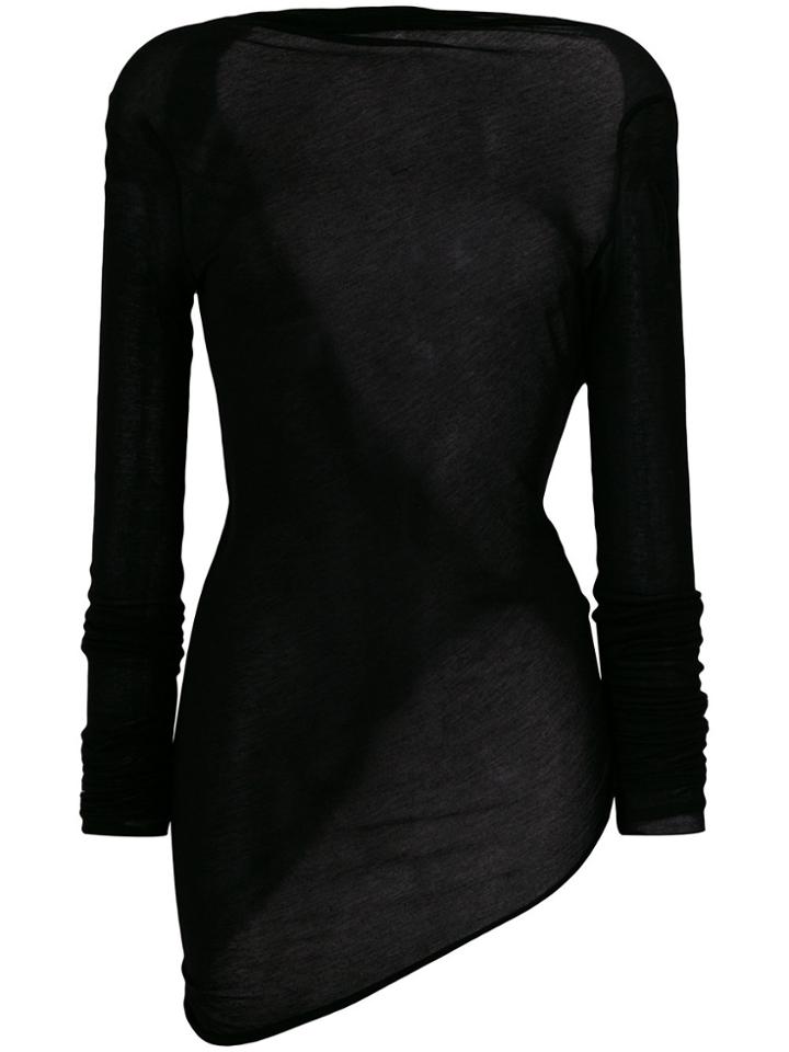 Rick Owens Lilies Asymmetric Hem Sheer Top - Black