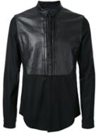 Juun.j Leather Detail Shirt, Men's, Size: 52, Black, Sheep Skin/shearling/polyurethane/wool