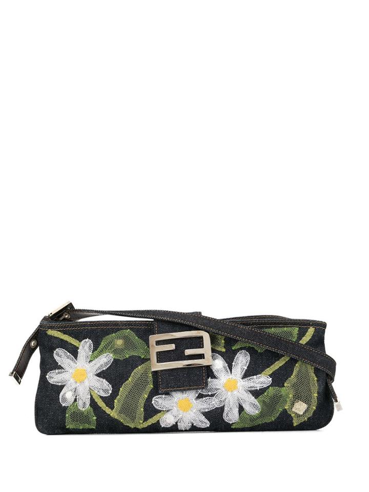 Fendi Vintage Embroidered Denim Baguette Bag - Blue