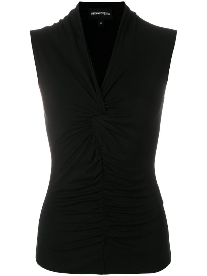 Emporio Armani Ruched V-neck Top - Black