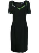 Blumarine Floral-trimmed Midi Dress - Black