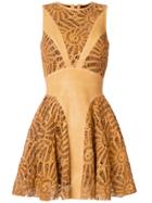 Plein Sud Laser Cut Panelled Mini Dress - Brown
