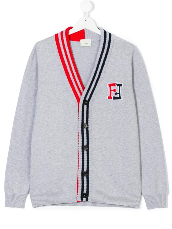 Fendi Kids Logo Knit Cardigan - Grey