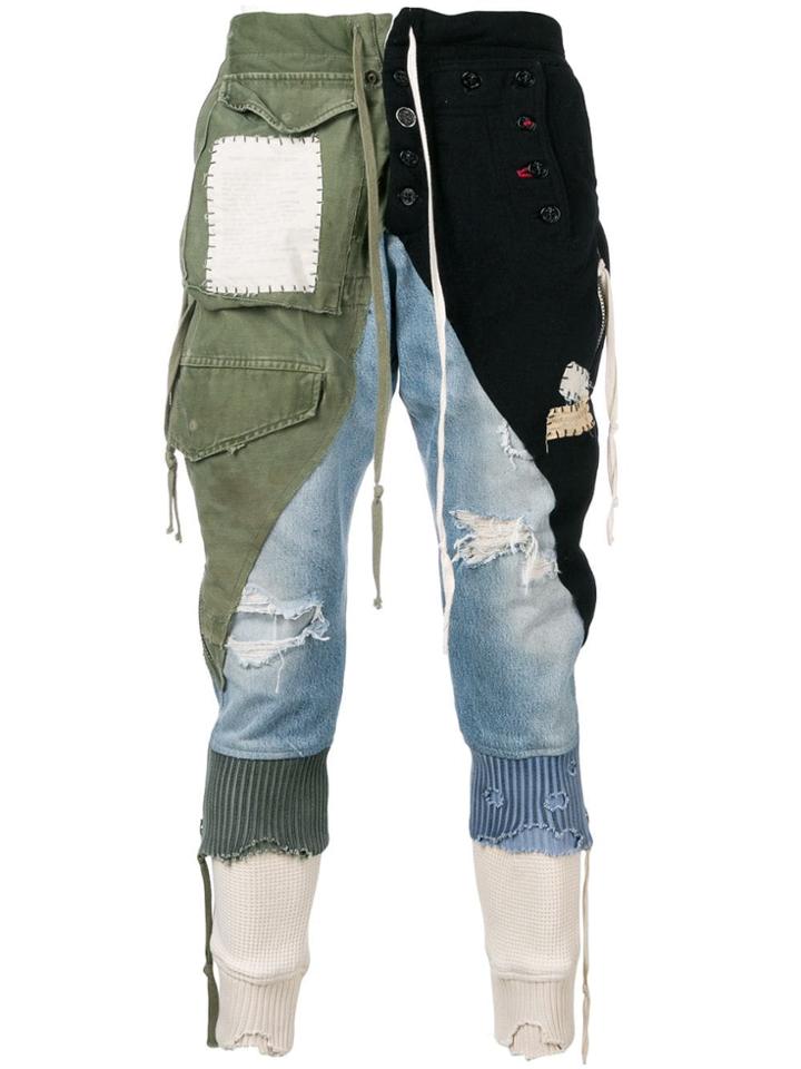 Greg Lauren Deconstructed Straight Leg Trousers - Blue