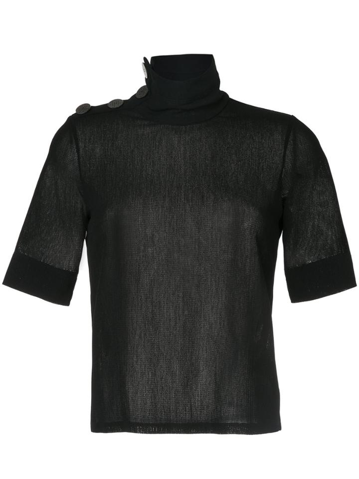 Taro Horiuchi High Neck Button Top - Black