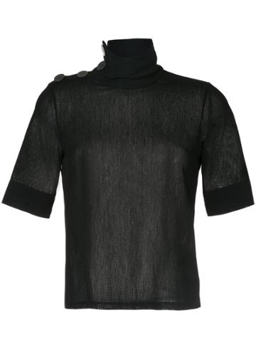 Taro Horiuchi High Neck Button Top - Black