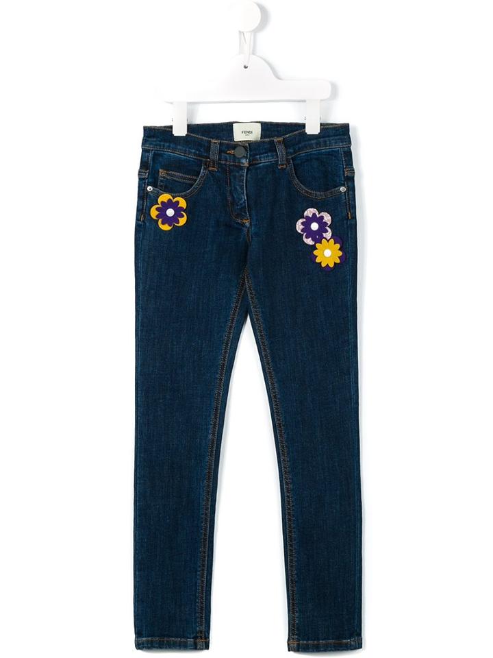 Fendi Kids Flower Patch Jeans, Girl's, Size: 8 Yrs, Blue