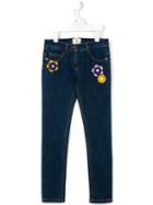 Fendi Kids Flower Patch Jeans, Girl's, Size: 8 Yrs, Blue