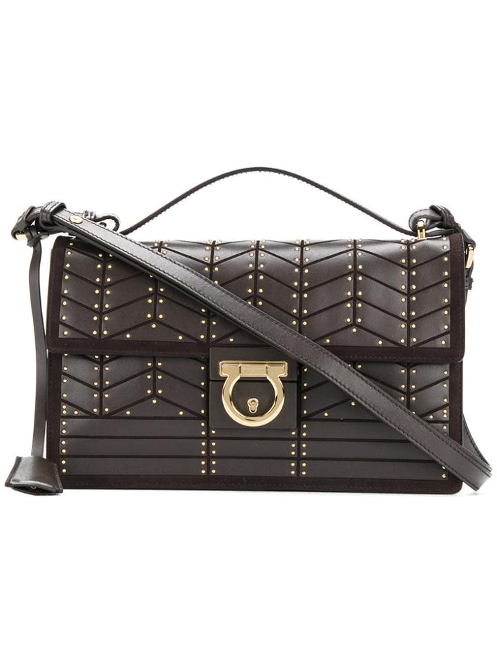 Salvatore Ferragamo Studded Gancio Flap Bag - Brown