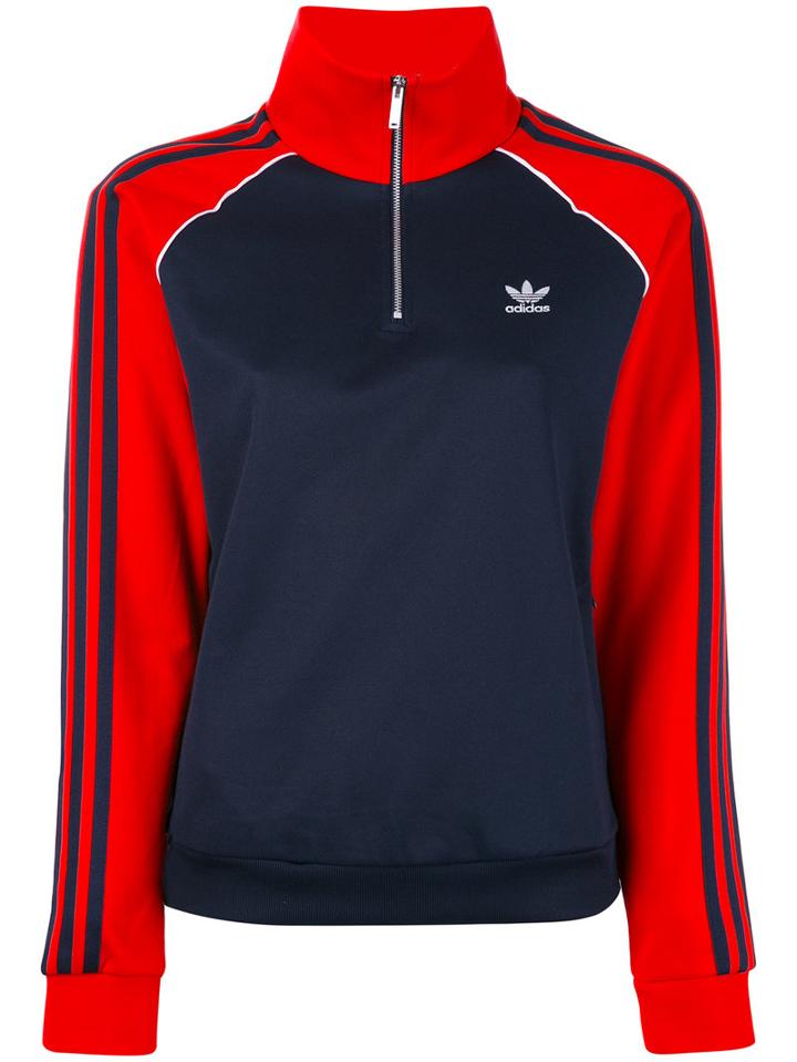 Adidas Originals - Zipped Neck Longsleeved Jersey - Women - Cotton/polyester - 46, Blue, Cotton/polyester
