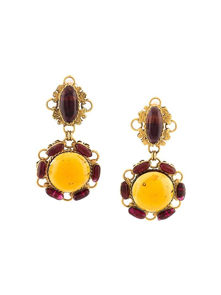 Chanel Vintage Gripoix Drop Clip-on Earrings, Women's, Orange