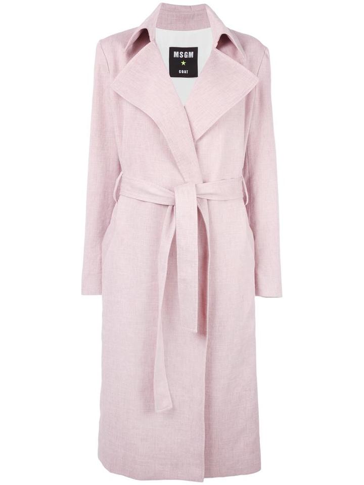 Msgm Belted Wrap Coat, Women's, Size: 38, Pink/purple, Polyester/cotton/linen/flax