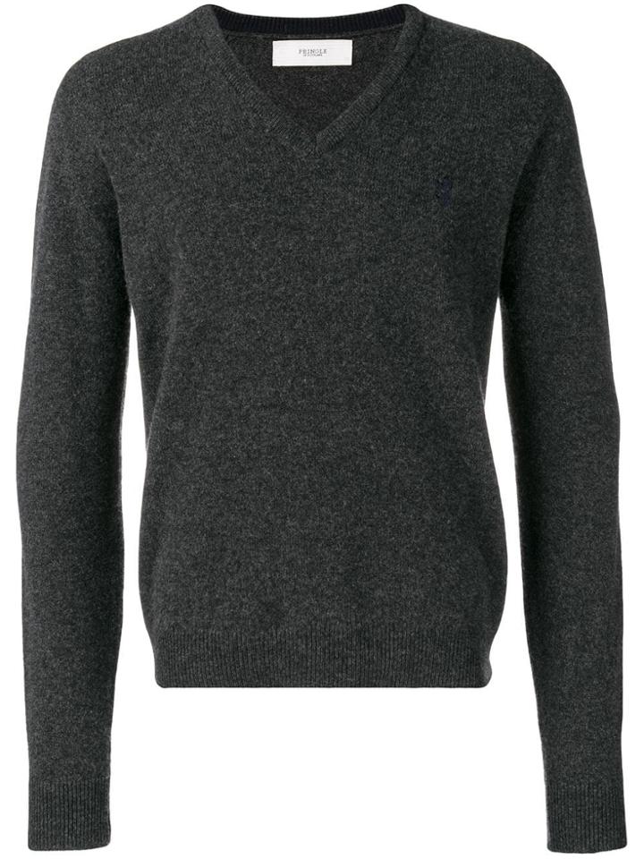 Pringle Of Scotland V Neck Lambswool Jumper In Charcoal/ink - Grey