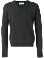 Pringle Of Scotland V Neck Lambswool Jumper In Charcoal/ink - Grey