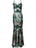 Dolce & Gabbana Floral Print Gown, Women's, Size: 42, Green, Silk/cotton/spandex/elastane