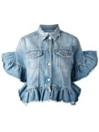 Msgm Frill Detail Denim Jacket, Women's, Size: 44, Blue, Cotton