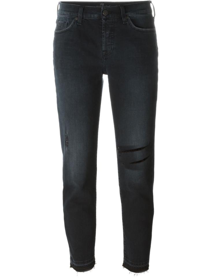 7 For All Mankind Cropped Skinny Jeans, Women's, Size: 29, Black, Cotton/polyester/spandex/elastane