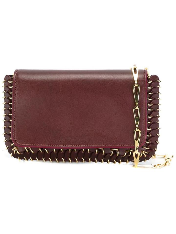 Paco Rabanne Chainmail Trim Clutch, Women's, Pink/purple, Calf Leather/metal