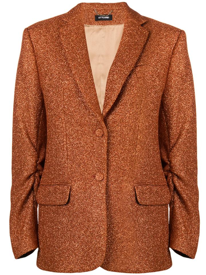 Styland Oversized Glittered Crepe Blazer - Metallic