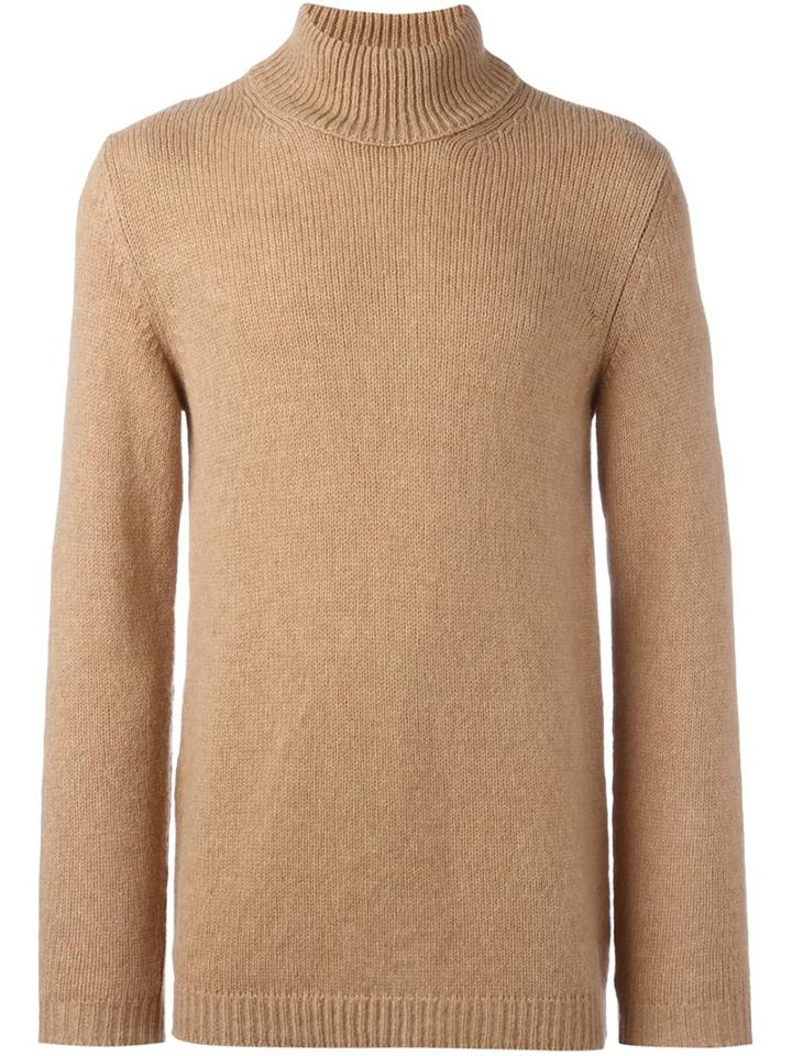 Roberto Collina Turtle Neck Sweater, Men's, Size: 54, Nude/neutrals, Nylon/camel Hair/merino