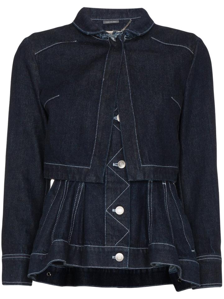 Alexander Mcqueen Layered Denim Jacket With Peplum - Blue