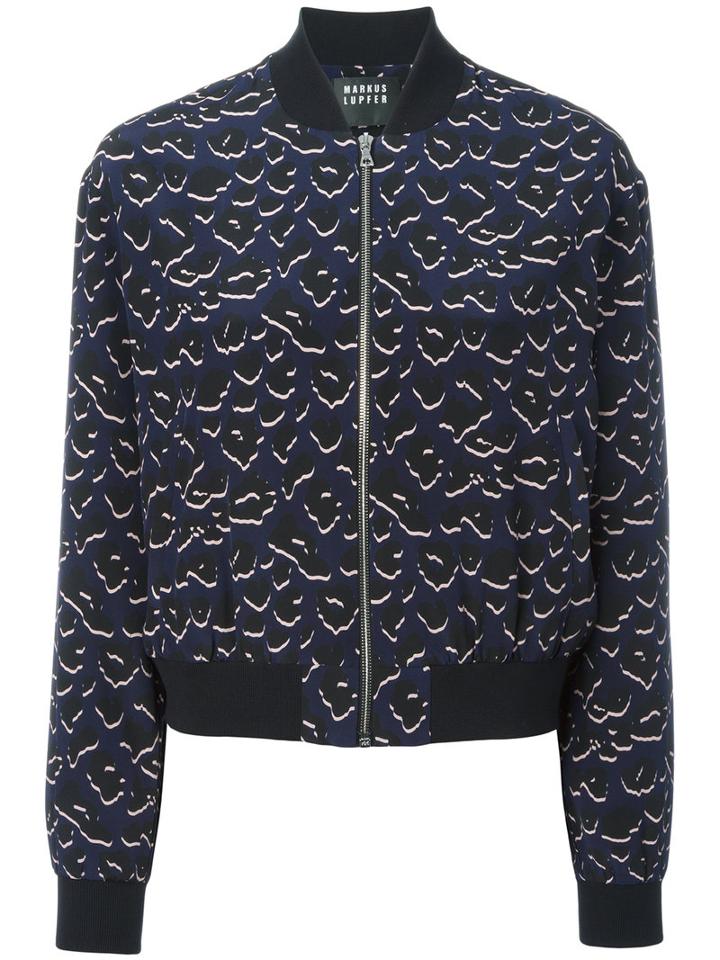 Markus Lupfer - Leopard Print Bomber Jacket - Women - Silk/viscose - L, Blue, Silk/viscose