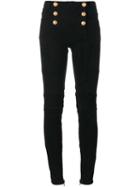 Balmain Metallic Button Biker Jeans, Women's, Size: 42, Black, Cotton/spandex/elastane