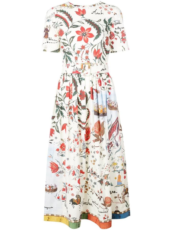 Oscar De La Renta Floral Print Flared Dress - White