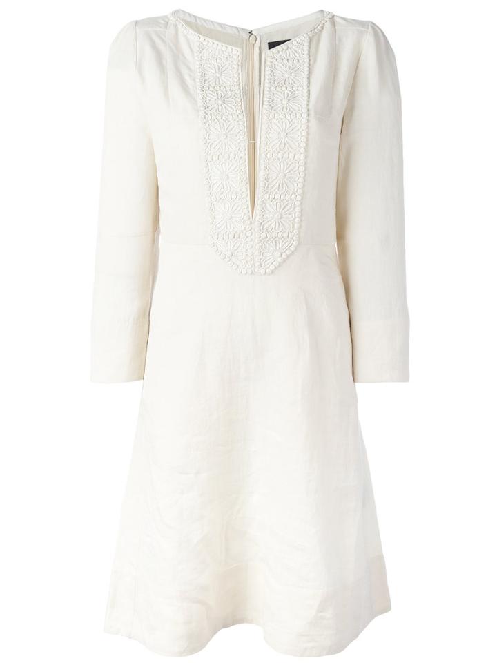 Isabel Marant - Floral Neckline Dress - Women - Silk/cotton/linen/flax - 38, Nude/neutrals, Silk/cotton/linen/flax