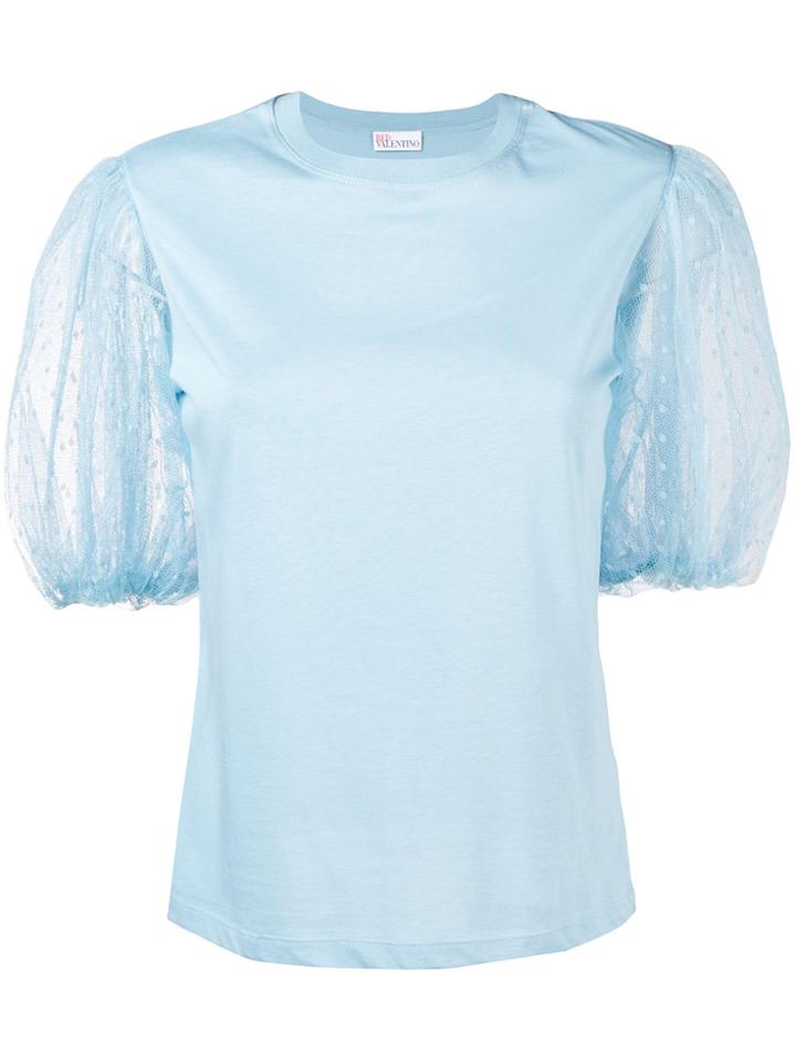 Red Valentino Point D'esprit Puff Sleeve T-shirt - Blue