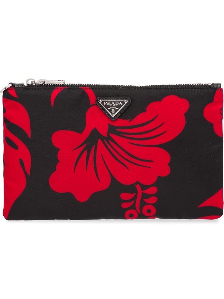 Prada Printed Logo Clutch Bag - Black