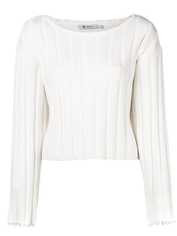T By Alexander Wang Frayed Ribbed Sweater - White