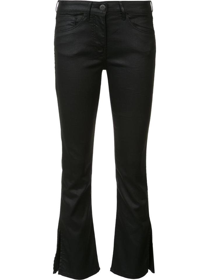 3x1 Wax Detail Flared Cropped Jeans, Women's, Size: 24, Black, Cotton/polyurethane/spandex/elastane
