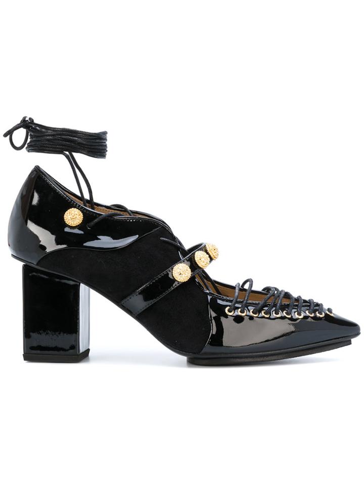 Rue St Pointed Toe Lace Up Pumps - Black