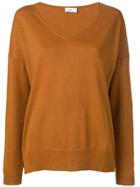 Closed Loose V-neck Sweater - Brown