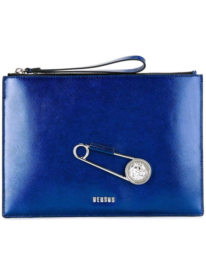 Versus Oversized Pin Clutch, Women's, Blue, Calf Leather