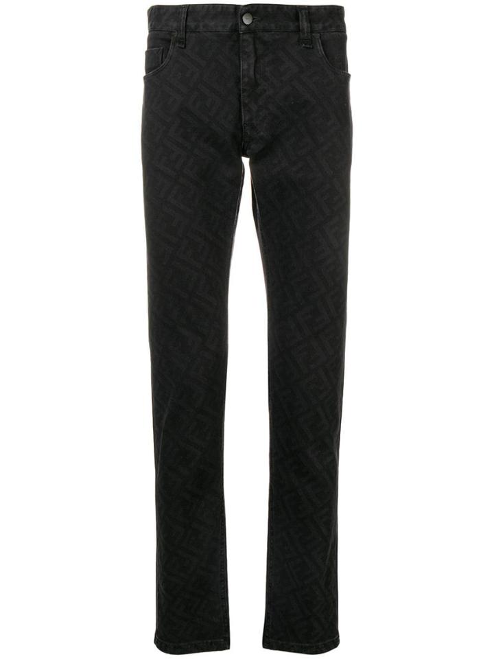 Fendi Logo Print Fitted Jeans - Black