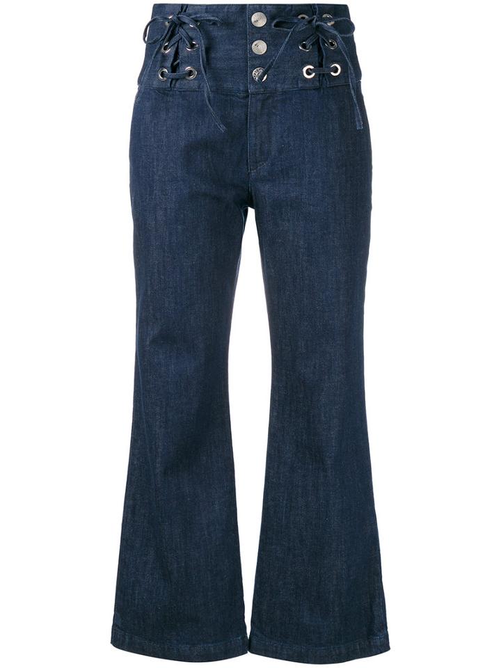 See By Chloé - Lace Front Cropped Jeans - Women - Cotton/spandex/elastane - 28, Blue, Cotton/spandex/elastane