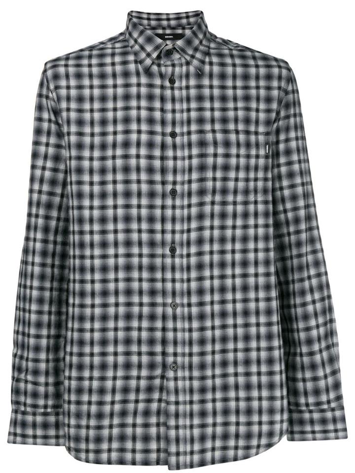 Diesel Checkered Plaid Collared Shirt - Black