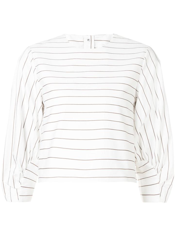Tibi Striped Cropped Blouse - White