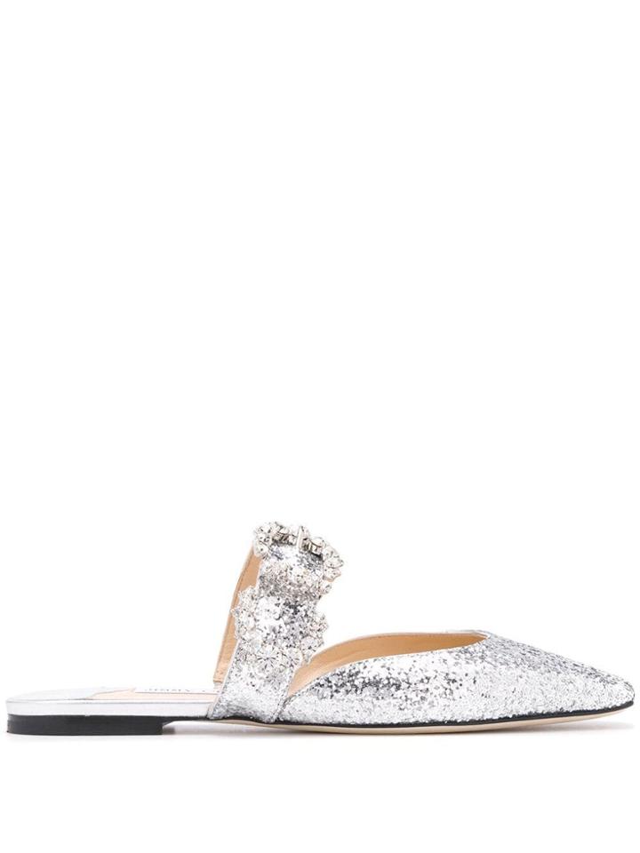 Jimmy Choo Gee Crystal Flat Sandals - Silver