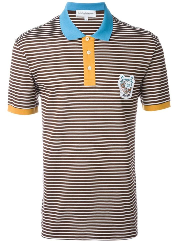 Salvatore Ferragamo Striped Polo Shirt, Men's, Size: S, Brown, Cotton