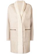 Sprung Frères Lamb Fur Shawl Collar Coat - Nude & Neutrals