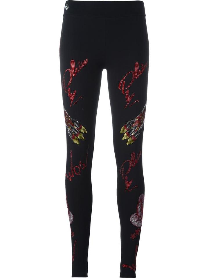 Philipp Plein Rhinestone Embellished Leggings, Women's, Size: Medium, Black, Cotton/spandex/elastane