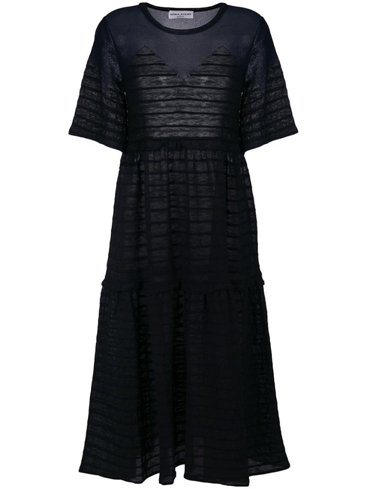 Sonia Rykiel Ruffle Trim Striped Dress - Blue