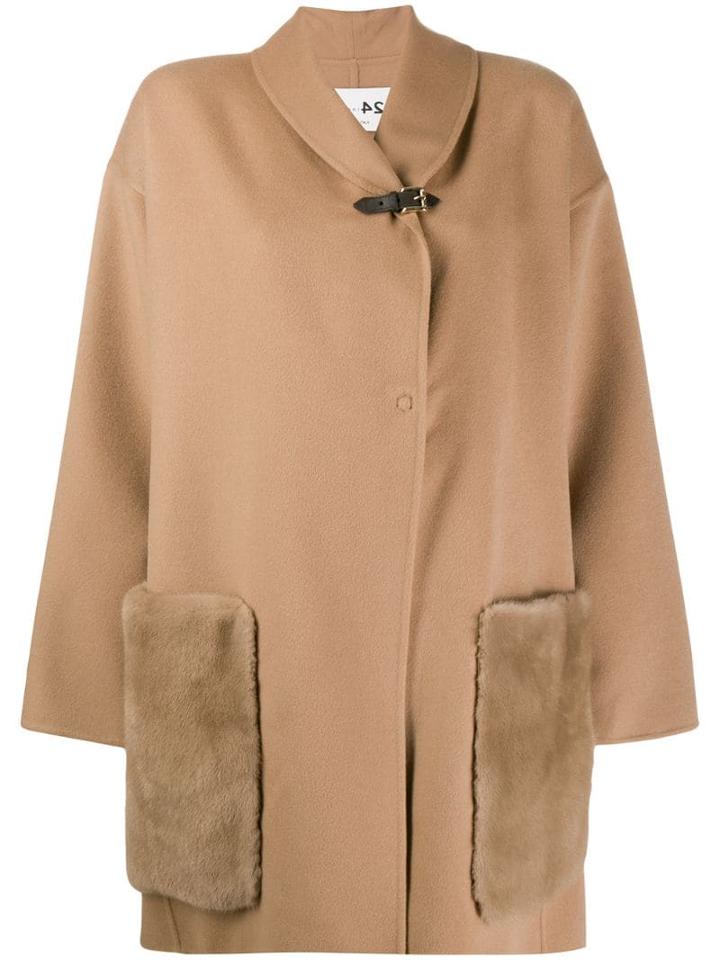 Manzoni 24 Mink Trim Oversized Coat - Neutrals