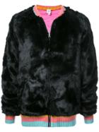 The Elder Statesman Faux Fur Bomber Jacket - Black